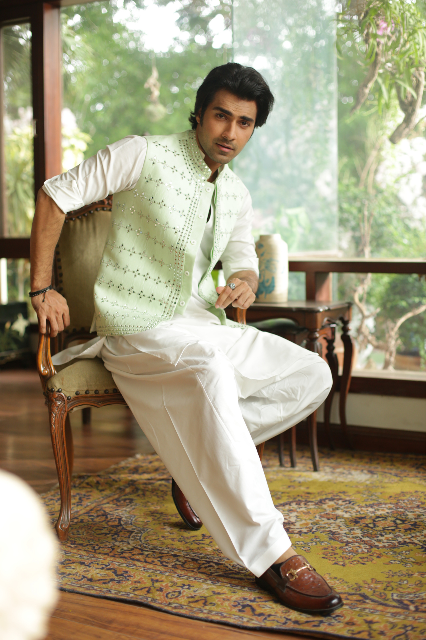 Mint Green Mirror Work Waistcoat