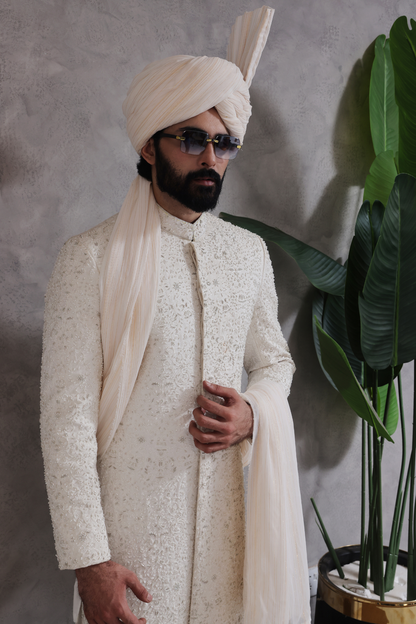 SHR 616 White Sherwani