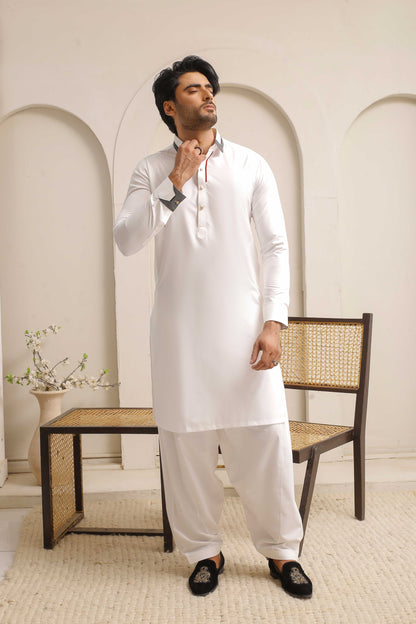 White Executive Shining Shalwar Kameez