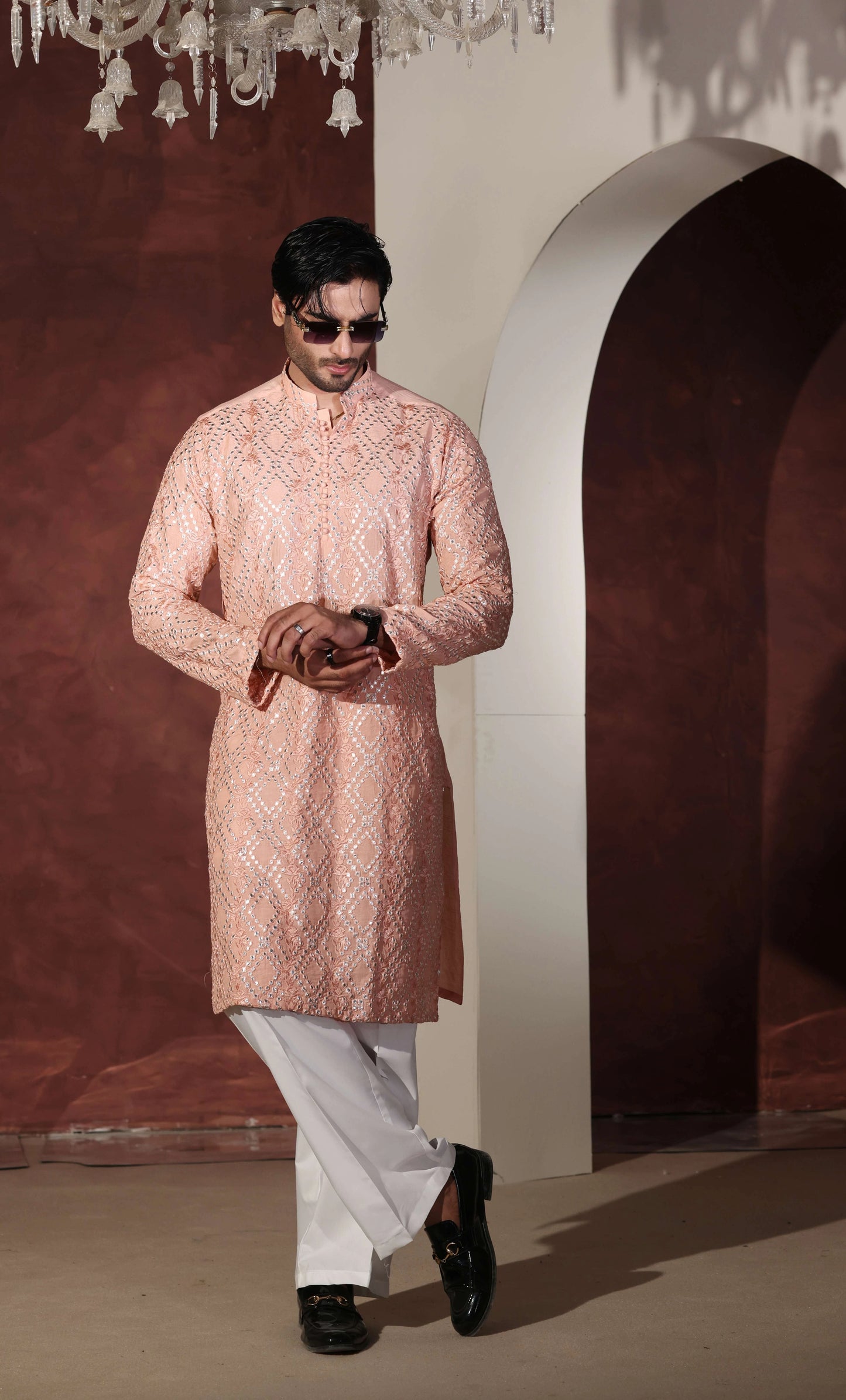 Peach Kurta With Wide Leg Trouser