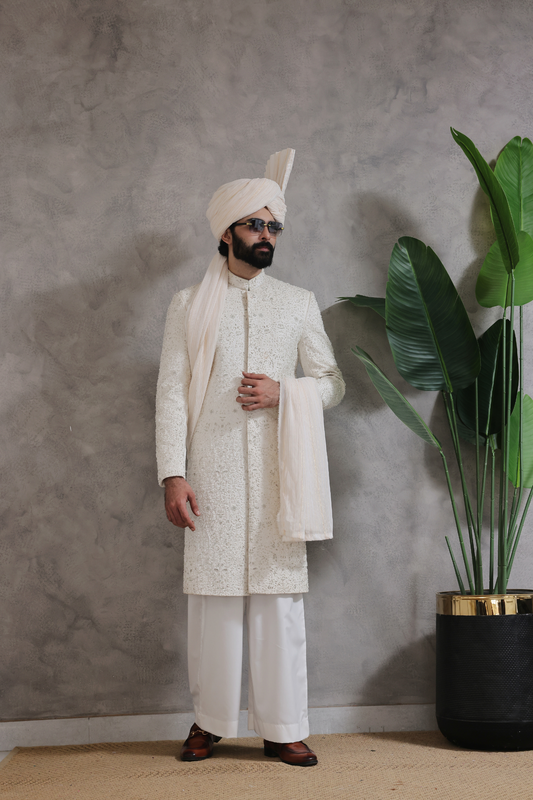 SHR 616 White Sherwani