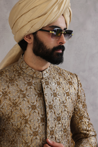 SHR 615 Gold Sherwani