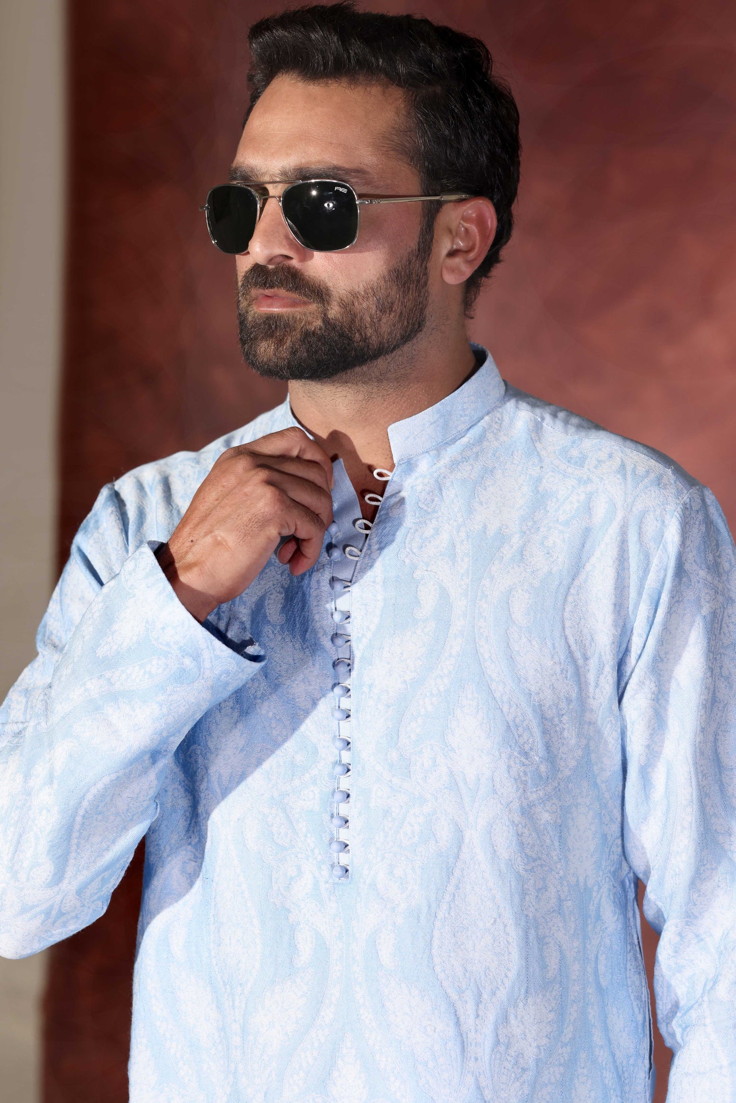 Sky Blue Desginer Kurta With Wide Leg Trouser