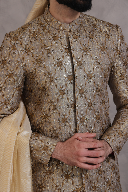 SHR 615 Gold Sherwani