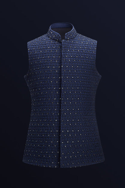 MC 92 Navy Blue Waist Coat For Men - Mashal Couture
