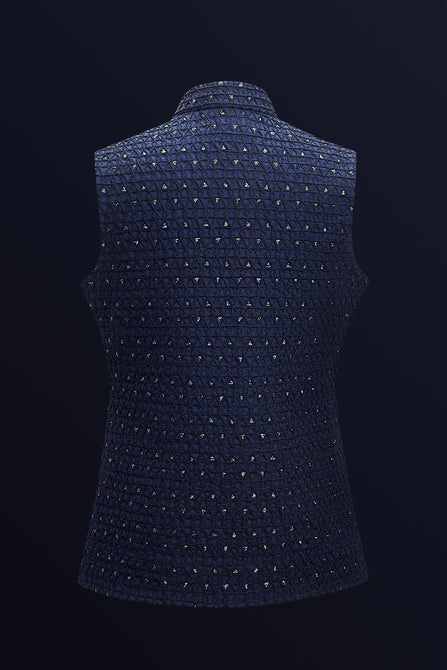 MC 92 Navy Blue Waist Coat For Men - Mashal Couture