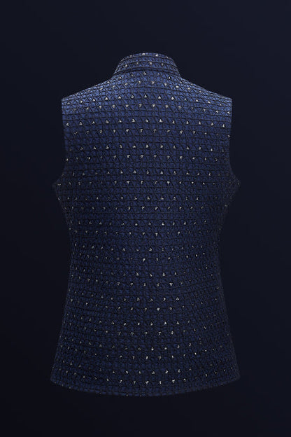 MC 92 Navy Blue Waist Coat For Men - Mashal Couture