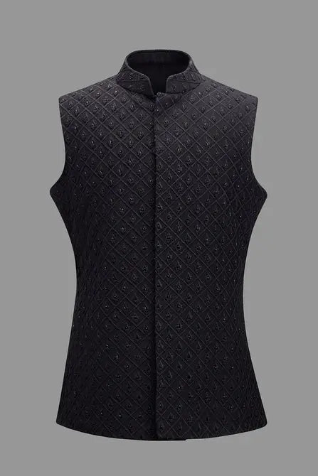 MC 93 Black Waist Coat For Men - Mashal Couture