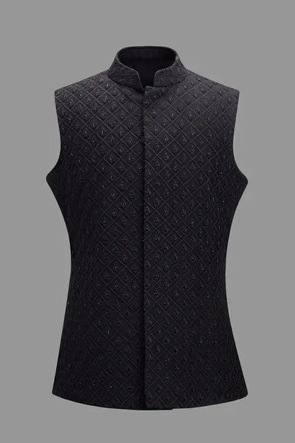 MC 93 Black Waist Coat For Men - Mashal Couture