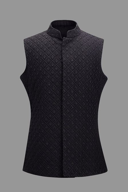 MC 93 Black Waist Coat For Men - Mashal Couture