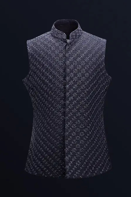 MC 94 Blue Waistcoat for Men - Mashal Couture