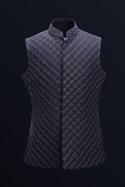 MC 94 Blue Waistcoat for Men - Mashal Couture