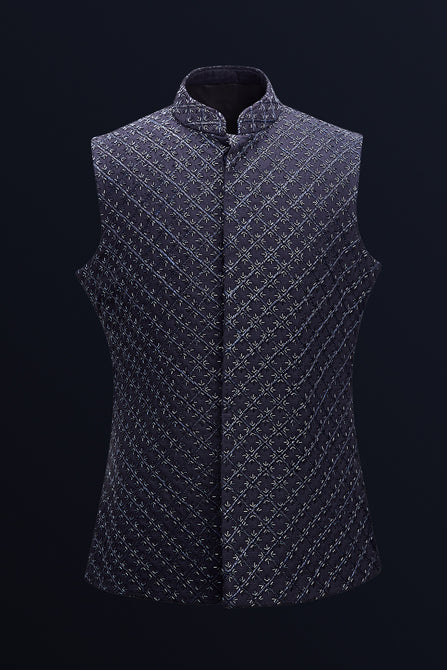 MC 94 Blue Waistcoat for Men - Mashal Couture