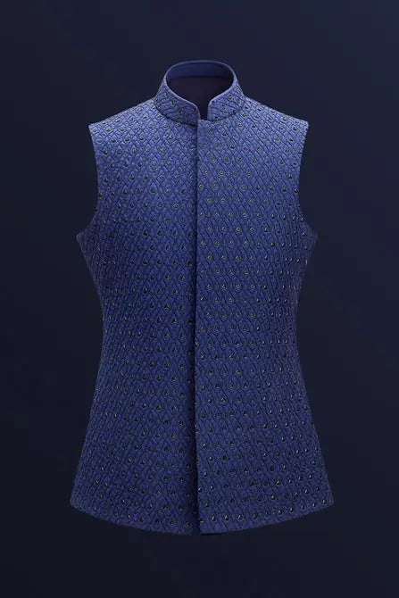 MC 95 Navy Blue WaistCoat For Men - Mashal Couture