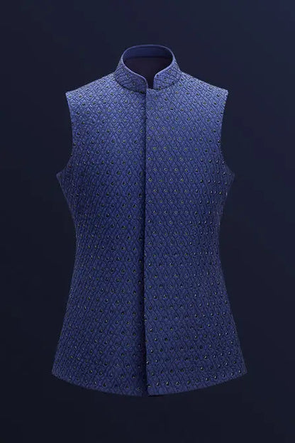 MC 95 Navy Blue WaistCoat For Men - Mashal Couture