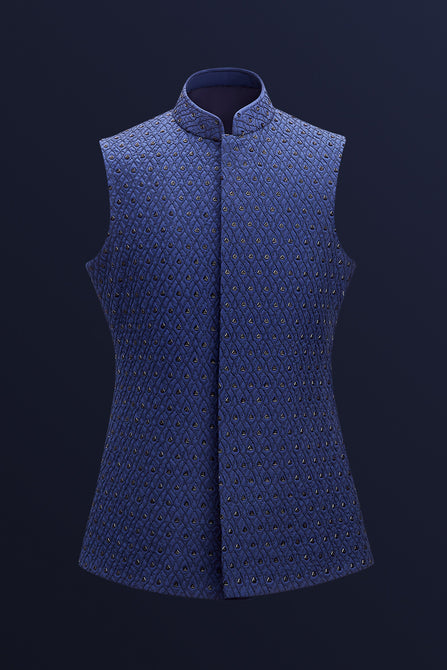 MC 95 Navy Blue WaistCoat For Men - Mashal Couture