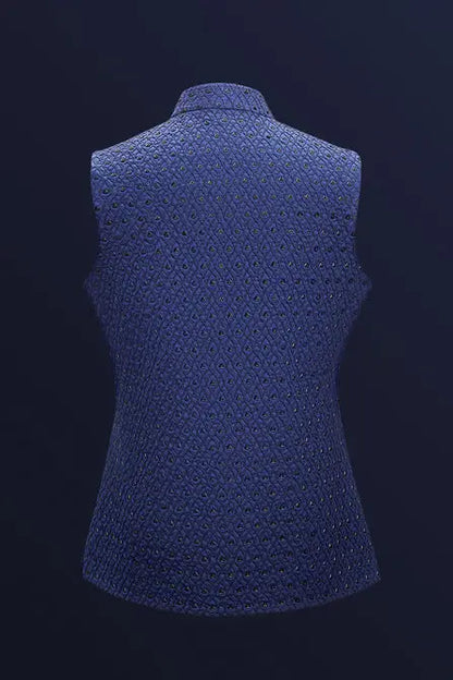 MC 95 Navy Blue WaistCoat For Men - Mashal Couture