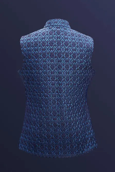MC 96 Blue Satin Rhombus Sleeveless WaistCoat - Mashal Couture