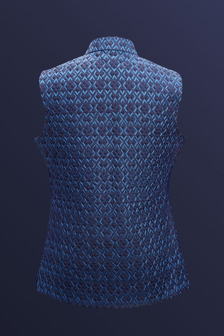 MC 96 Blue Satin Rhombus Sleeveless WaistCoat - Mashal Couture
