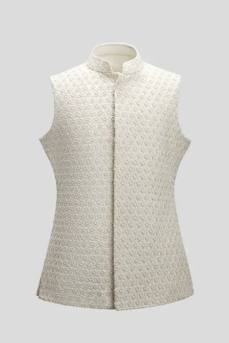 MC 97 White Ivory Diamond Sleeveless WaistCoat - Mashal Couture