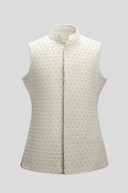 MC 97 White Ivory Diamond Sleeveless WaistCoat - Mashal Couture