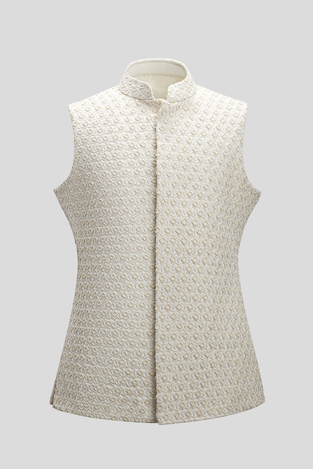 Stylish White Ivory Sleeveless WaistCoat - MC 97 with Diamond Pattern