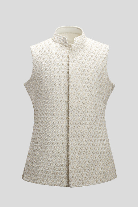 MC 97 White Ivory Diamond Sleeveless WaistCoat - Mashal Couture