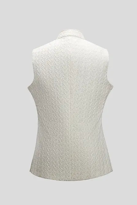 MC 98 White Ivory Trio Chain Waistcoat For Men - Mashal Couture