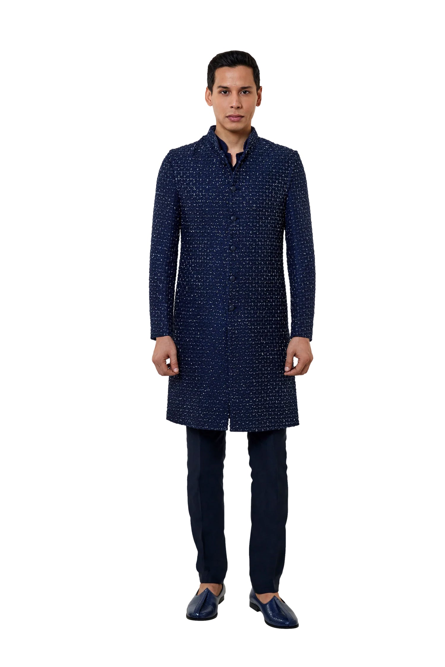 MC 512 Blue Groom Sherwani For Men Wedding - Mashal Couture
