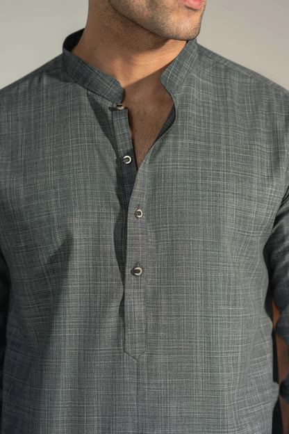 Self Dark Grey Kurta Pajama
