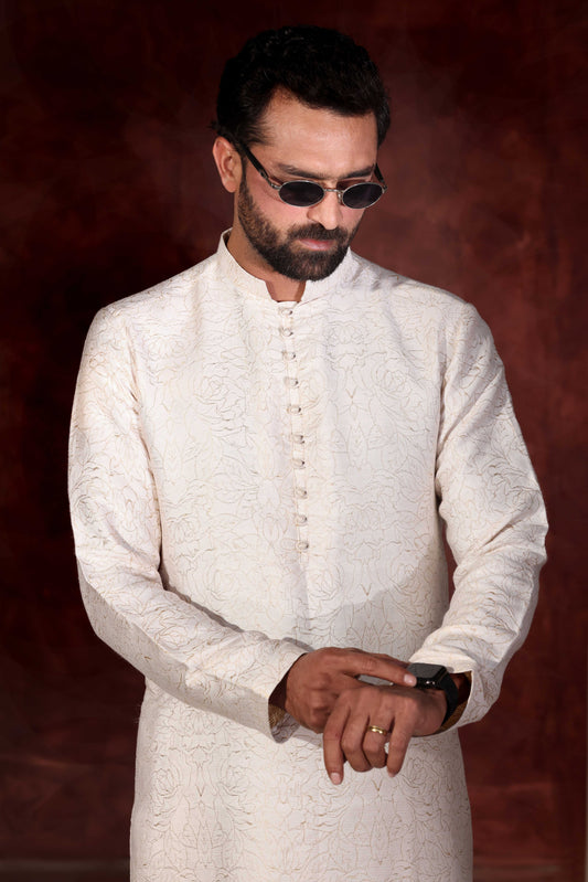 White Chikankari Kurta Wide Leg Trouser