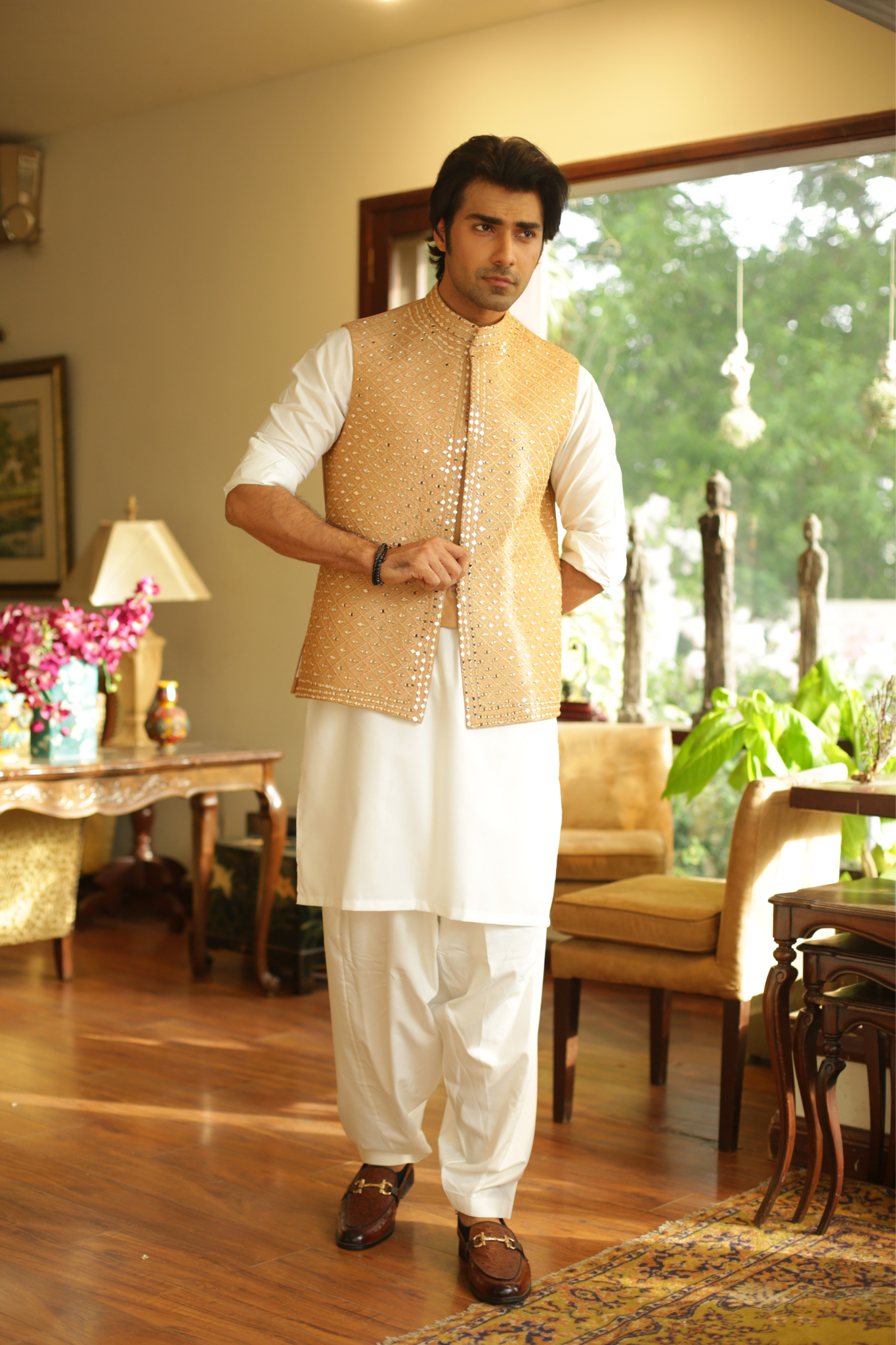 Cinnamon Mirror Work Waistcoat