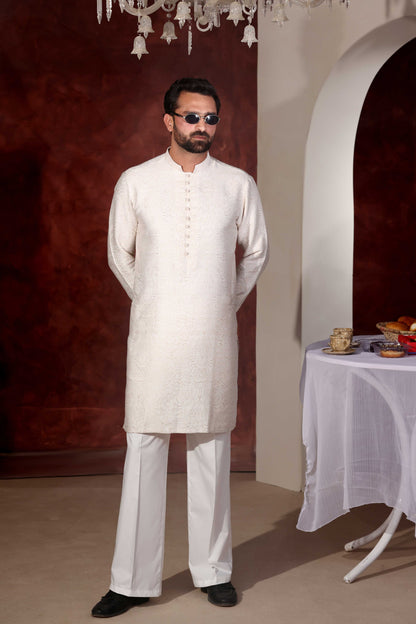 White Chikankari Kurta Wide Leg Trouser