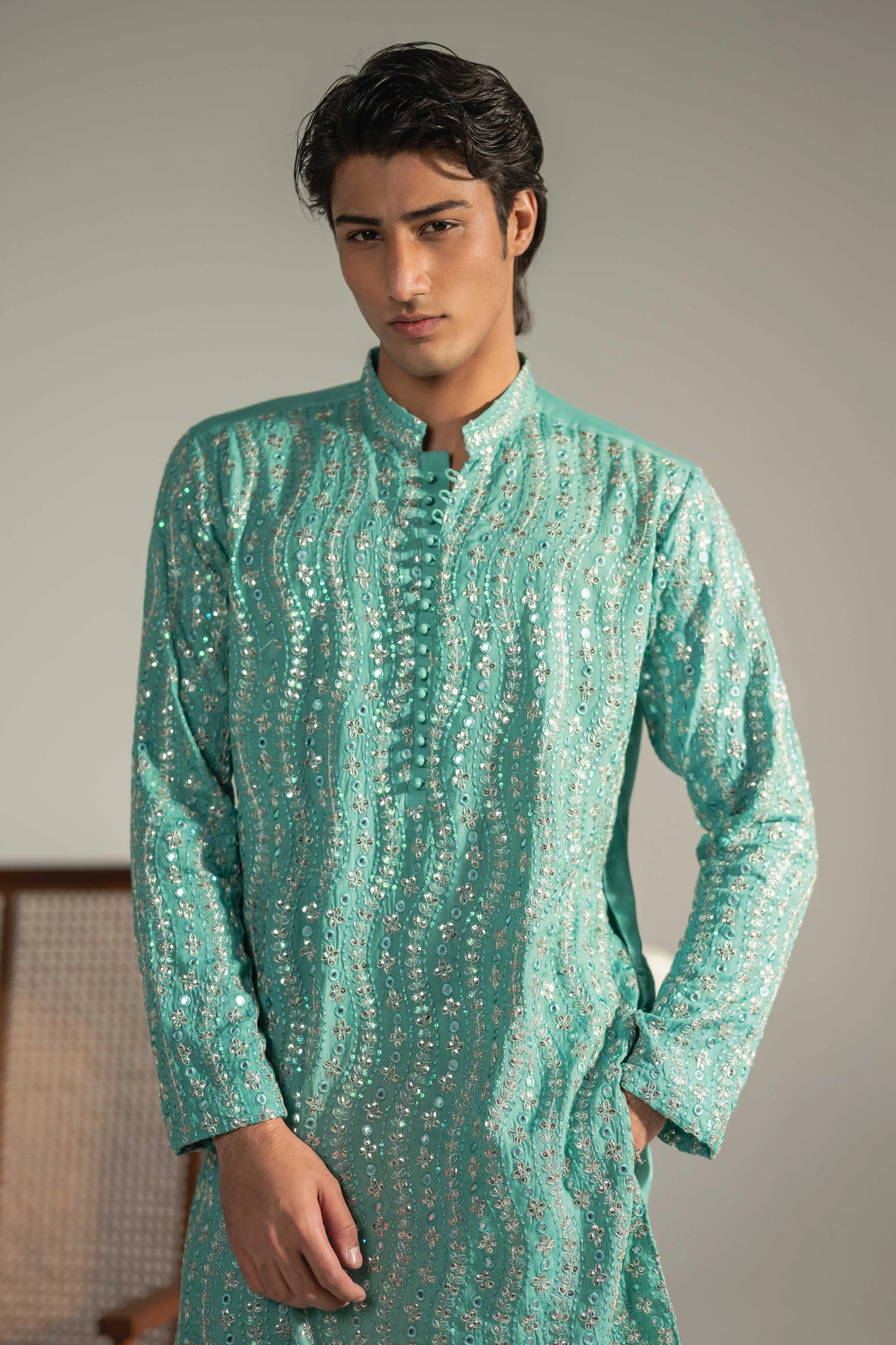 Rare Aquamarine Chikankari Kurta Pajama