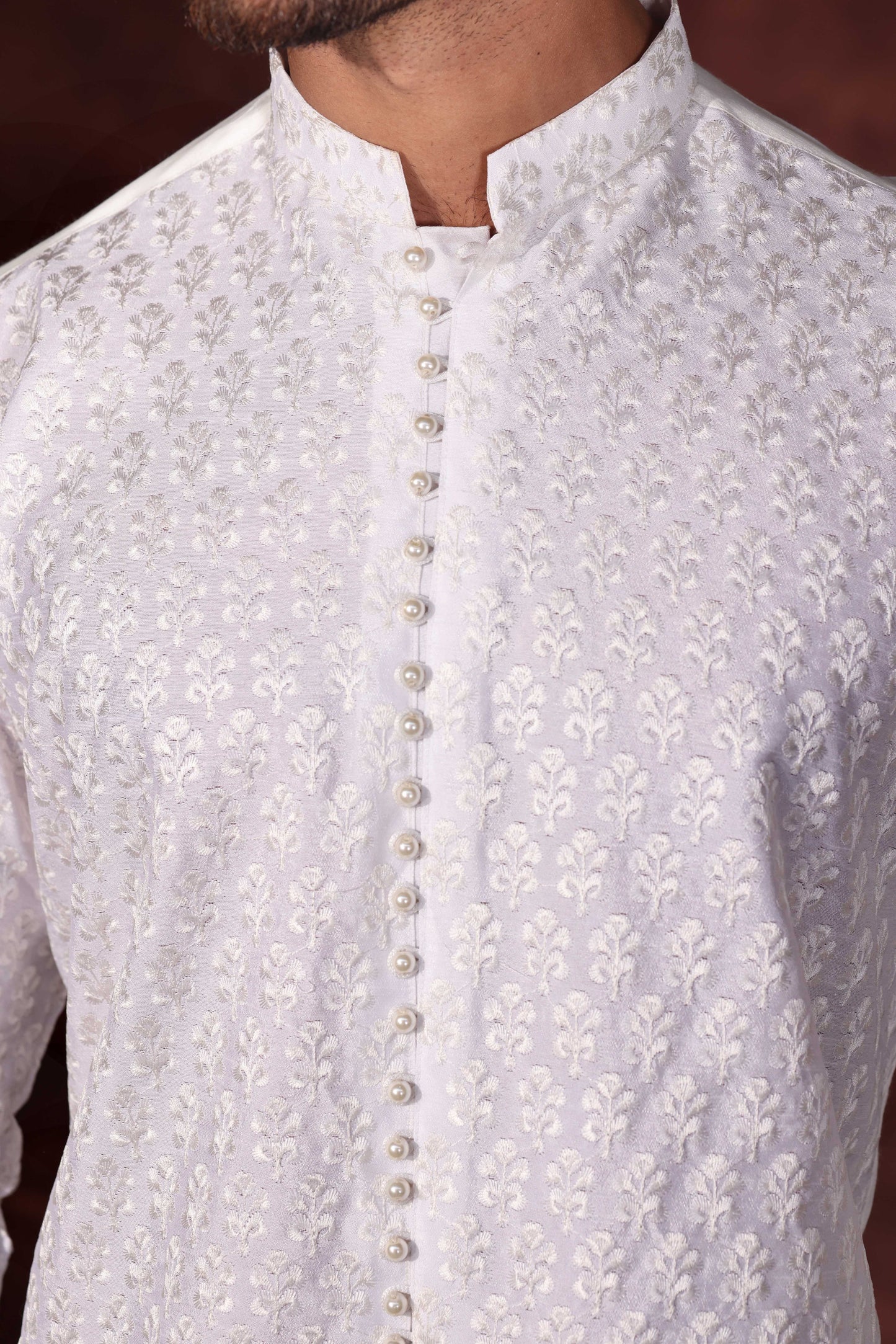 White Chikankari Kurta With Wide Leg Trouser
