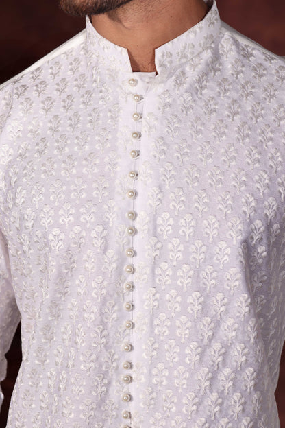 White Chikankari Kurta With Wide Leg Trouser