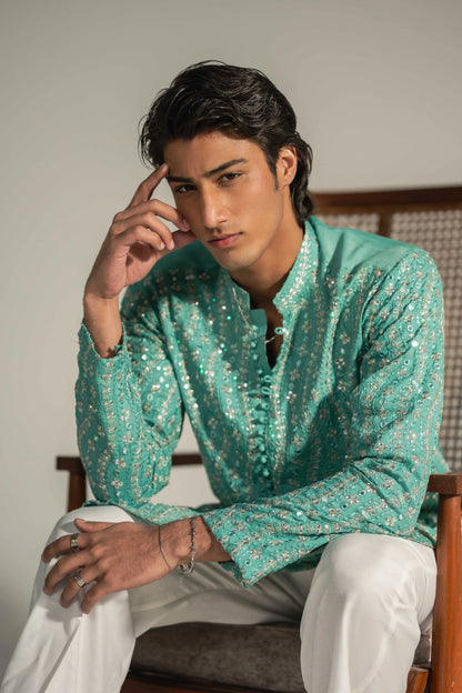 Rare Aquamarine Chikankari Kurta Pajama