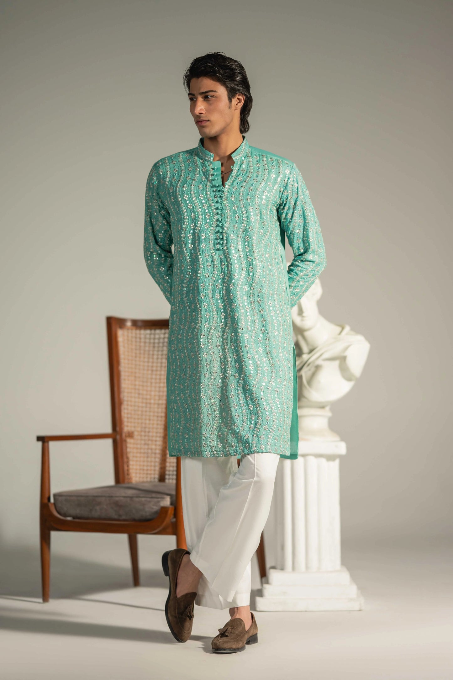 Rare Aquamarine Chikankari Kurta Pajama