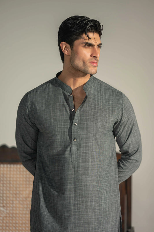 Self Dark Grey Kurta Pajama