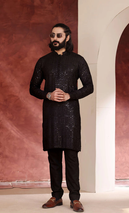 Black Desginer Kurta Trouser