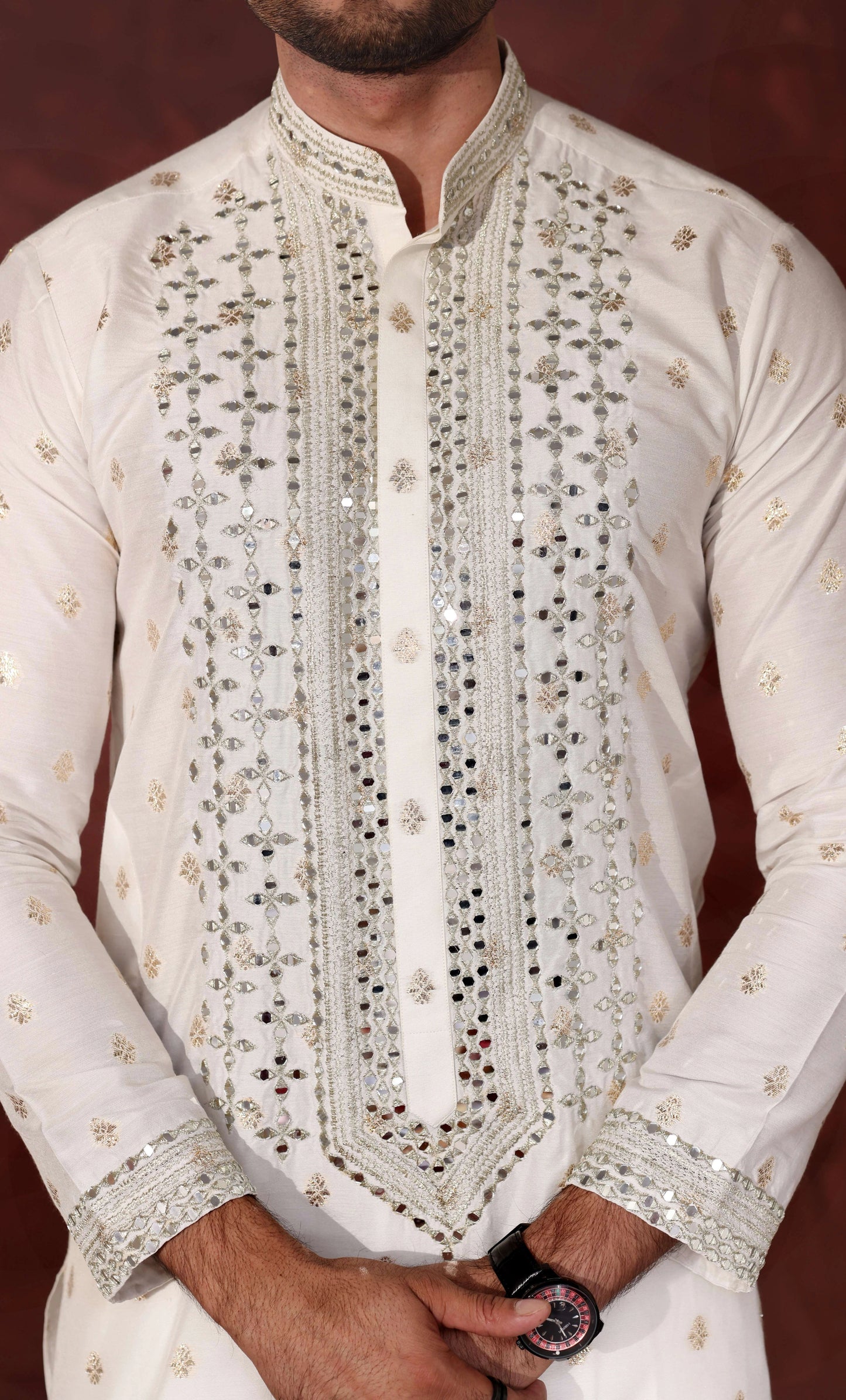 White Mirror Work Kurta Trouser