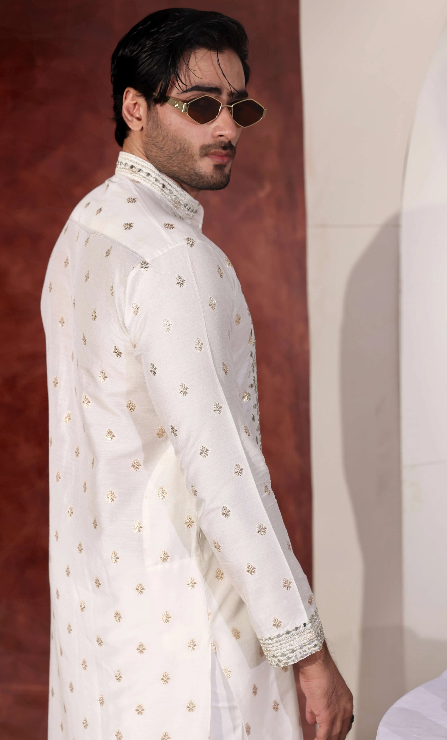 White Mirror Work Kurta Trouser