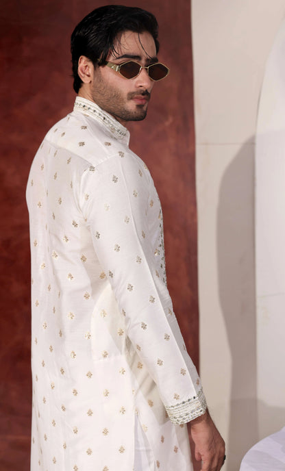 White Mirror Work Kurta Trouser