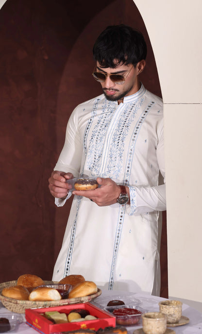 Mirror Work White Kurta Trouser