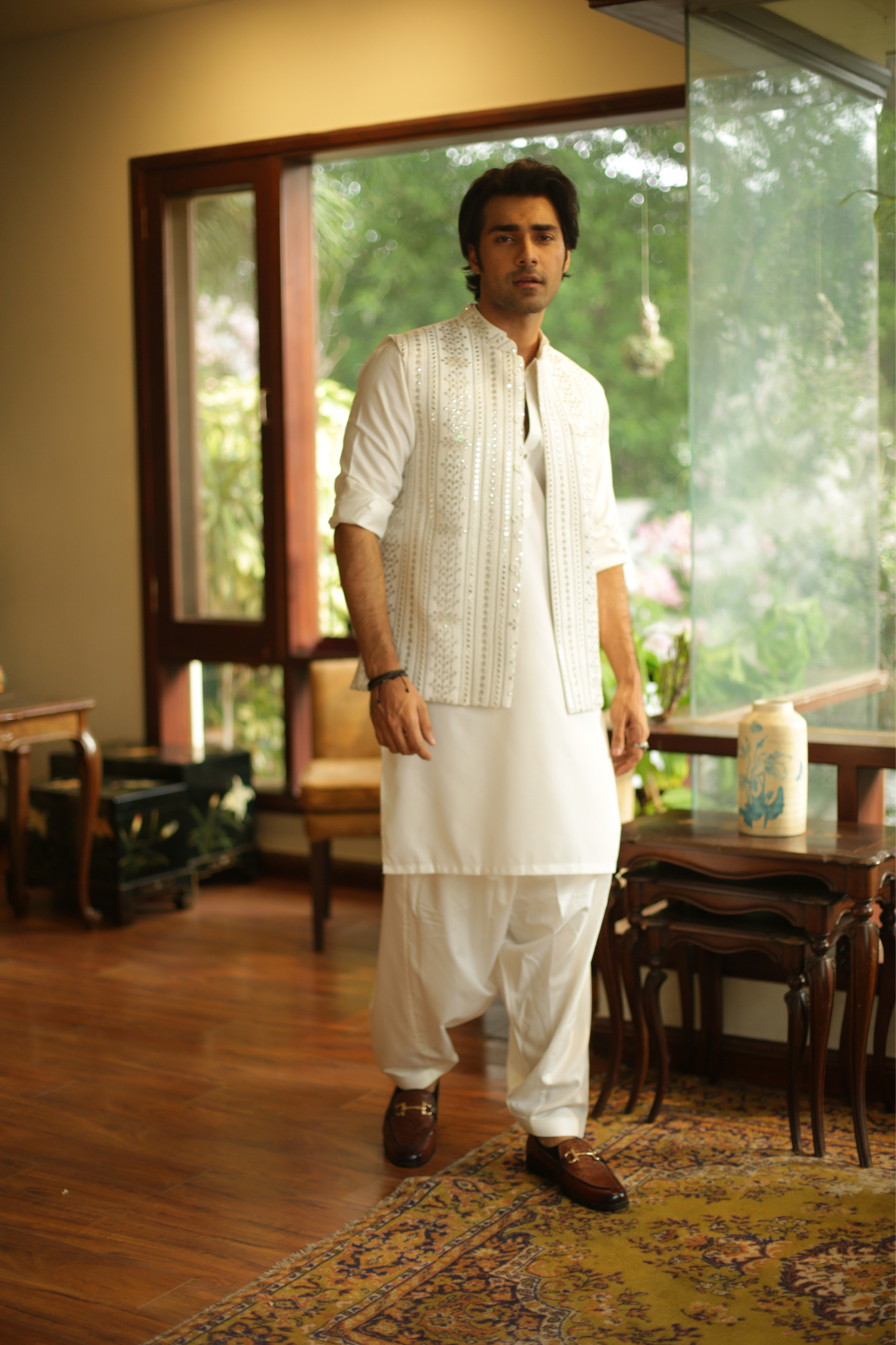 White Embroidered Foil Work Waistcoat