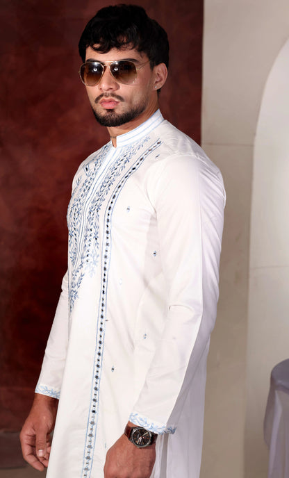 Mirror Work White Kurta Trouser