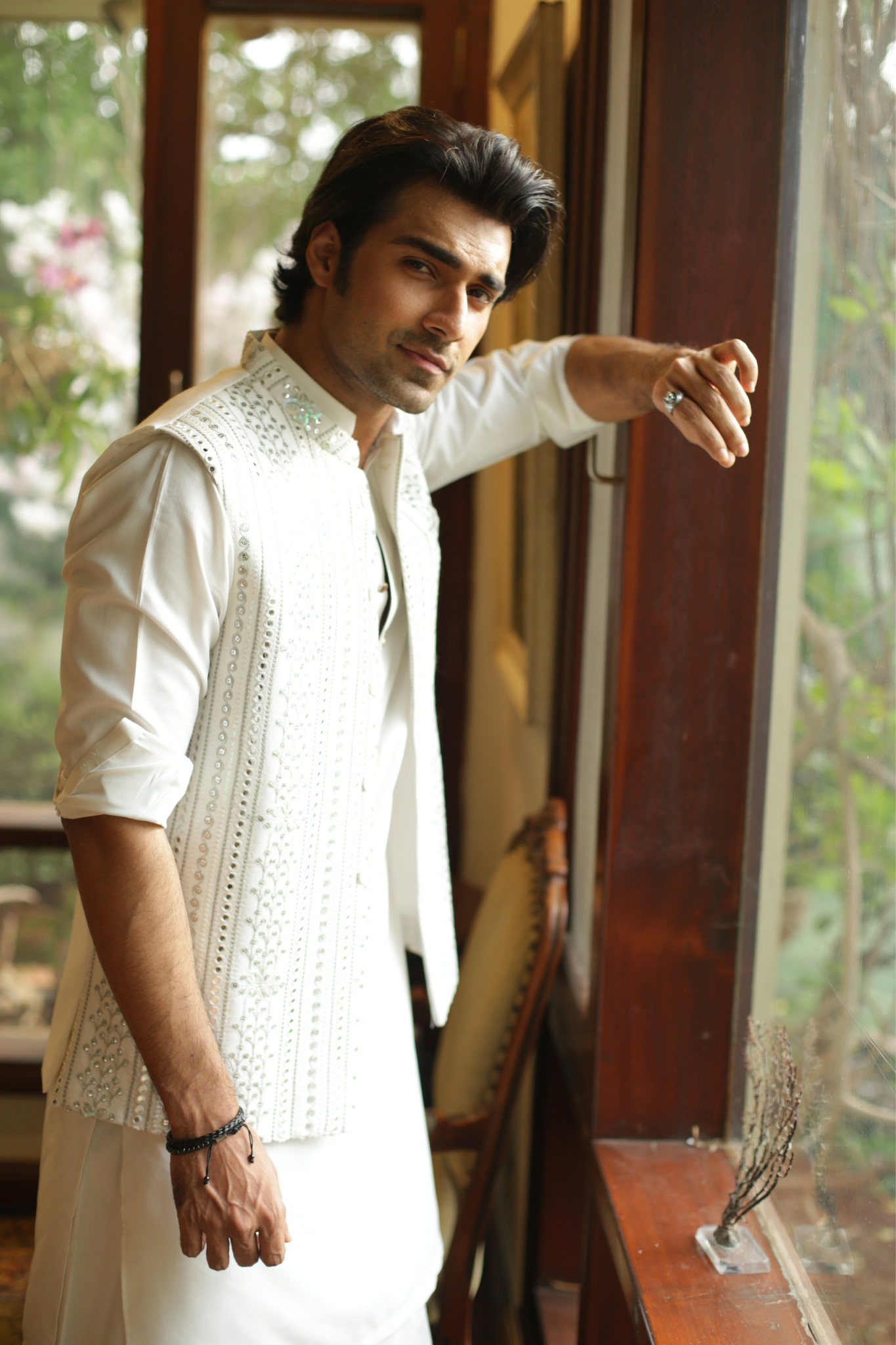White Embroidered Foil Work Waistcoat