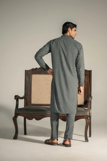 Self Dark Grey Kurta Pajama