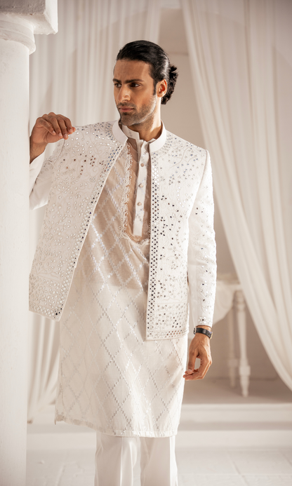 MC 201 White Prince Coat For Wedding - Mashal Couture