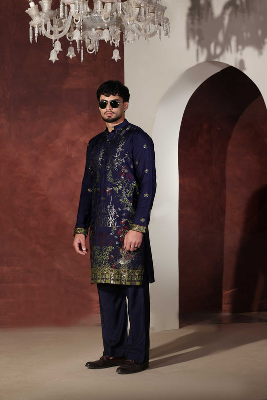 Blue Desginer Kurta With Trouser